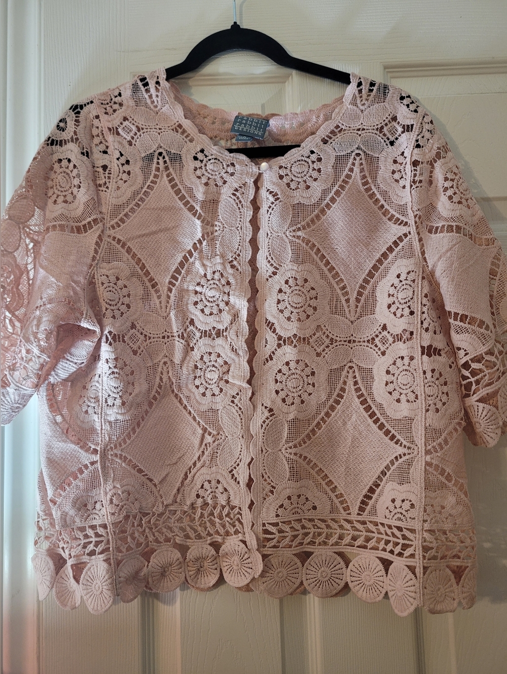 Pale Pink Crochet Lace Open Cardigan